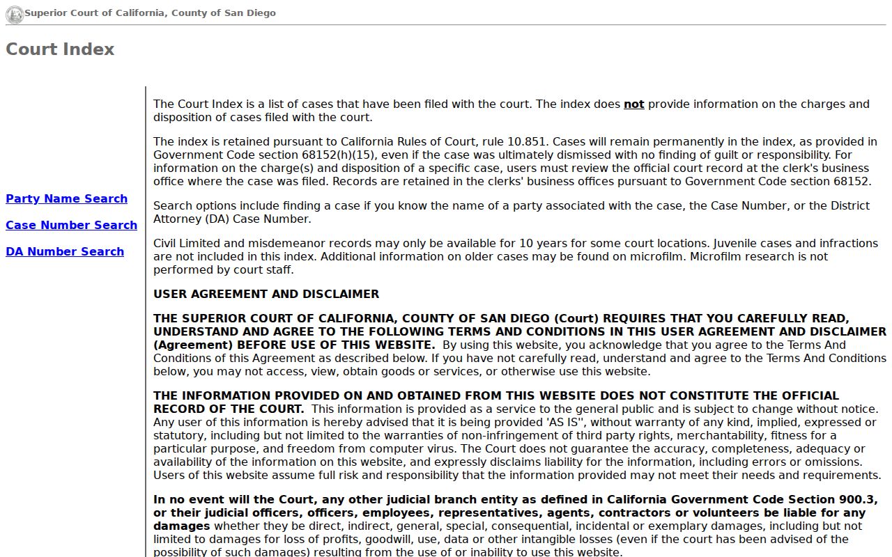 El Cajon people search San Diego Superior Court Court Index