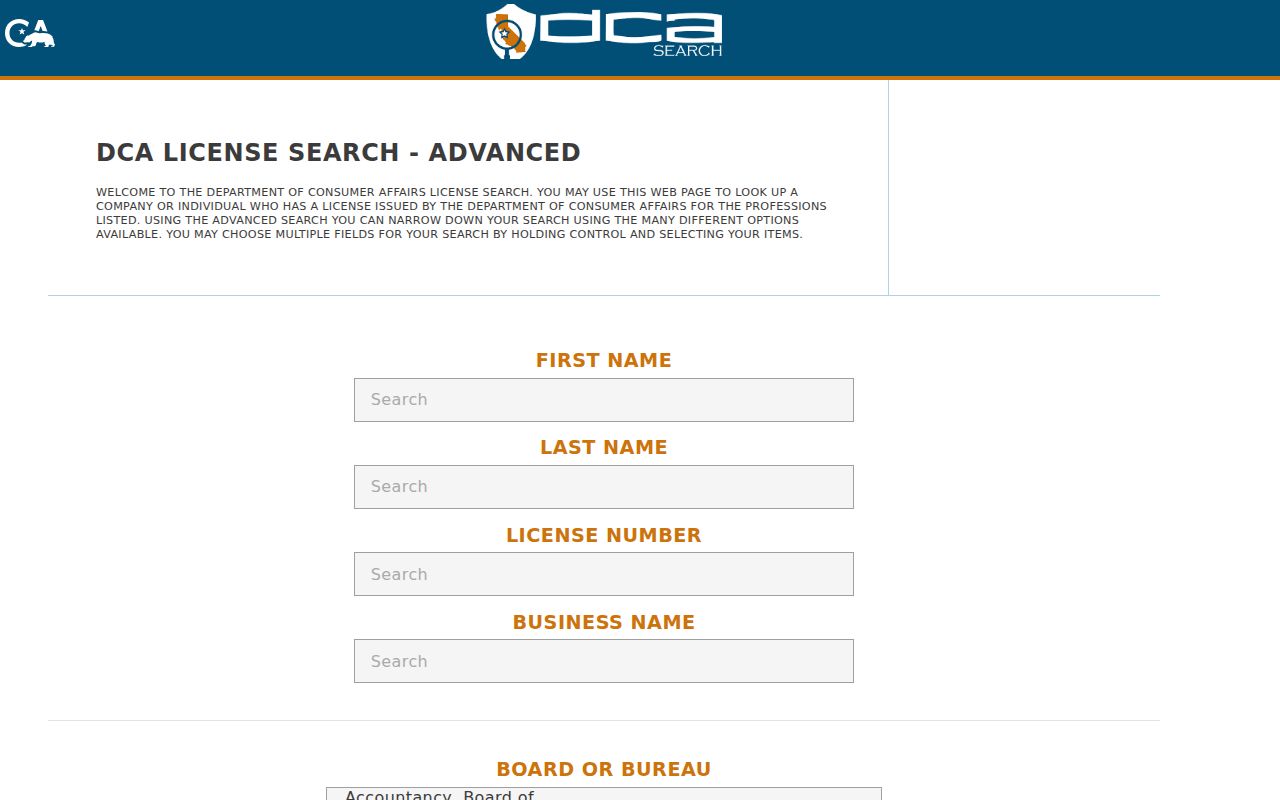 El Cajon people search California DCA license search