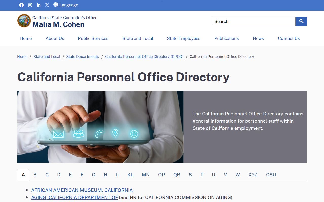 El Cajon people directories screenshot of the California Personnel Office Directory