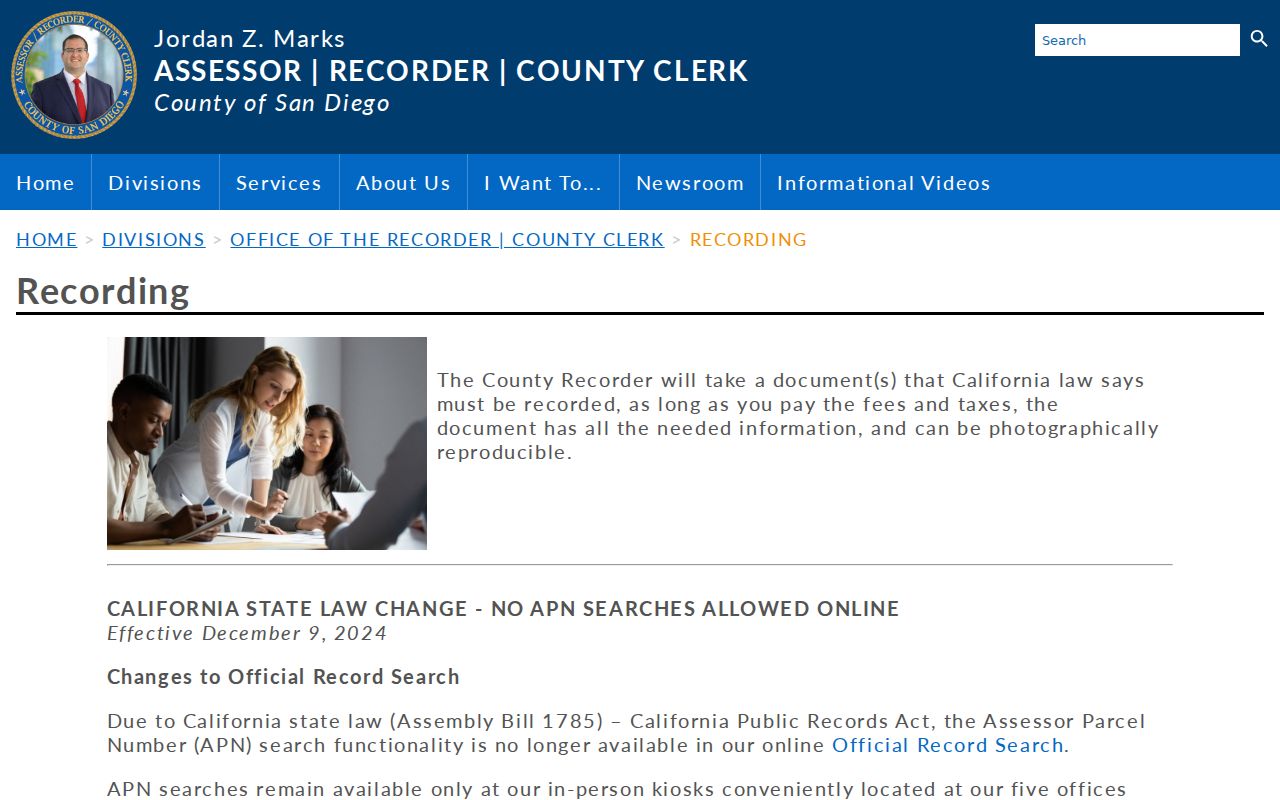 El Cajon public records ARCC Official Records Index guidance