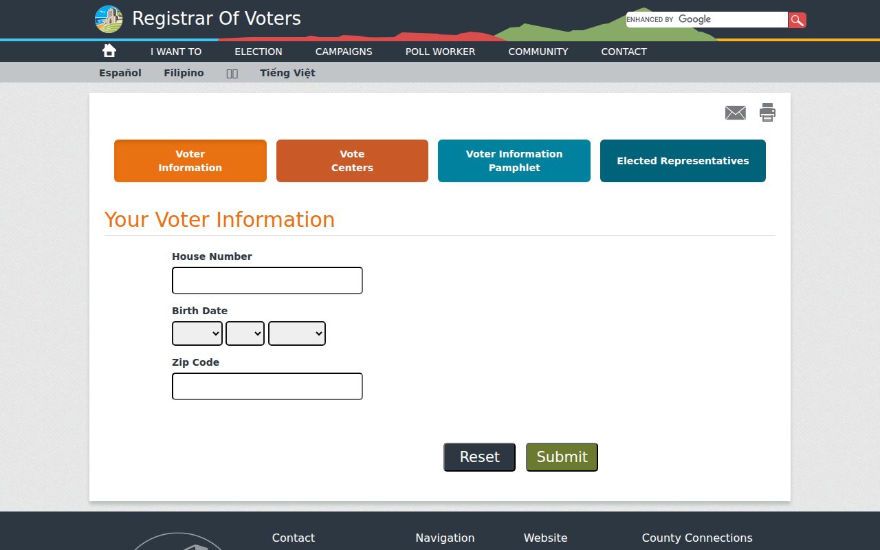 San Diego County voter information lookup form for El Cajon voter records